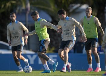 Escena de una práctica de la selección de Argentina