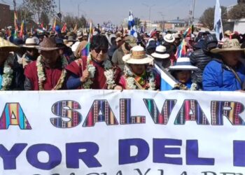 La columna de Evo Morales en el ingreso de la marcha a El Alto.