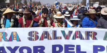 La columna de Evo Morales en el ingreso de la marcha a El Alto.