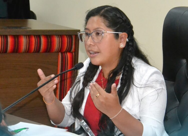 La alcaldesa de El Alto durante una conferencia de prensa. Foto: Eva Copa.