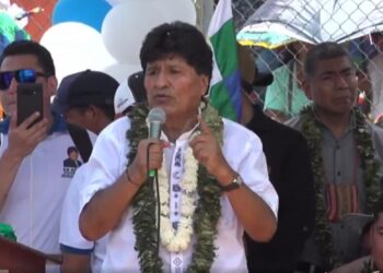 El expresidente Evo Morales, en su participación en Chimoré, Cochabamba.