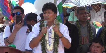 El expresidente Evo Morales, en su participación en Chimoré, Cochabamba.