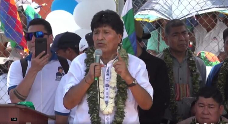El expresidente Evo Morales, en su participación en Chimoré, Cochabamba.