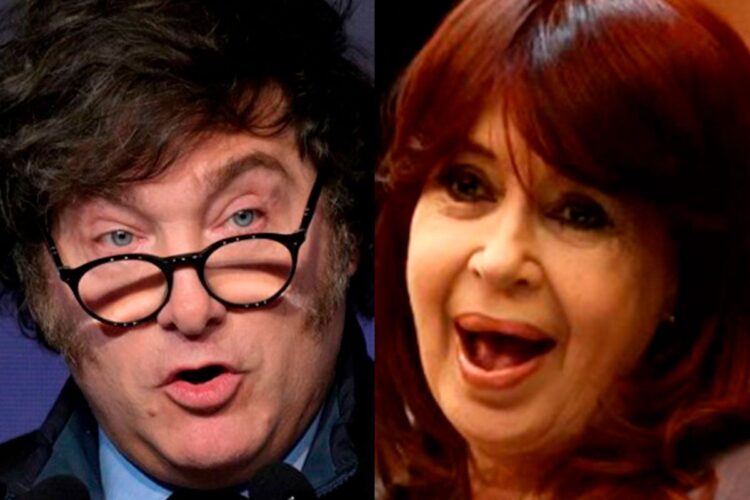 Javier Milei (izq.) y Cristina Kirchner. Foto: Archivo