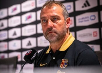 El entrenador de Barcelona, Hansi Flick, durante la rueda de prensa.