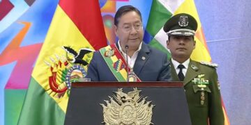 El presidente Luis Arce durante su discurso por el Día del Estado Plurinacional.
