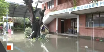 Un colegio de Cochabamba afectado por las lluvias.