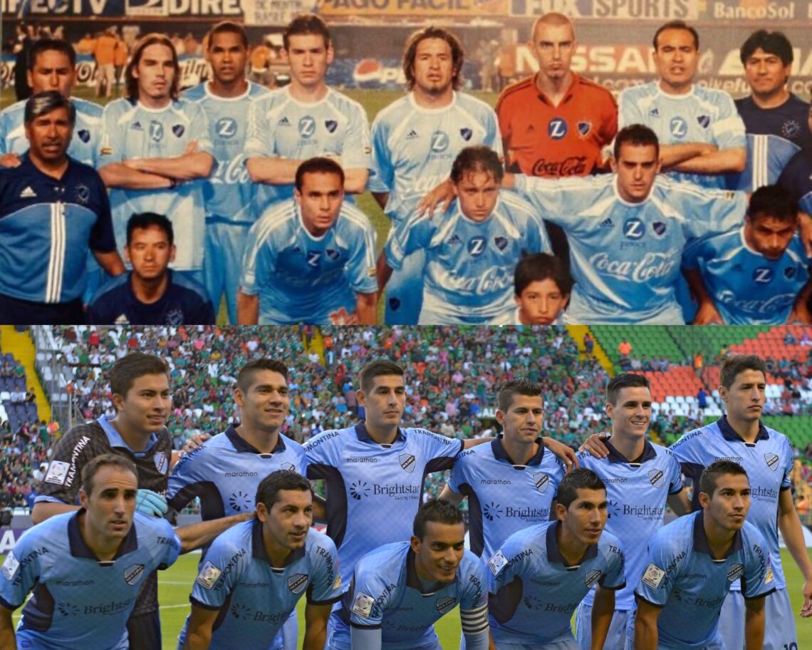 Las dos formaciones históricas, en la superior el equipo de 2004 y en la inferior de 2014.
