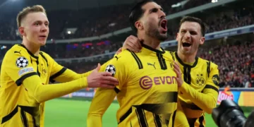 Emre Can grita el gol del empate transitorio.