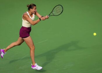 Aryna Sabalenka en pleno partido.