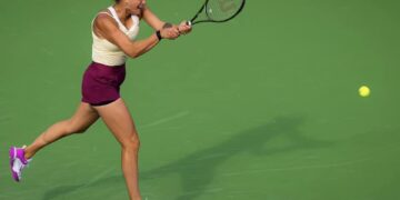 Aryna Sabalenka en pleno partido.