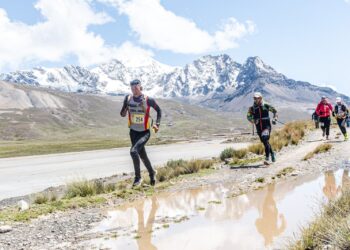 Un grupo de atletas en plena carrera a campo traviesa.