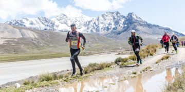 Un grupo de atletas en plena carrera a campo traviesa.