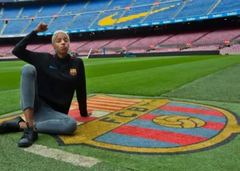 La velocista Yulimar Rojas en el Camp Nou del Barcelona