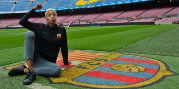 La velocista Yulimar Rojas en el Camp Nou del Barcelona