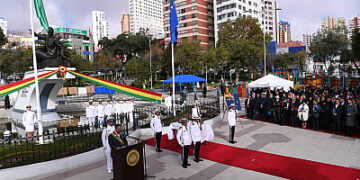 El presidente Luis Arce en su discurso por el Día del Mar.