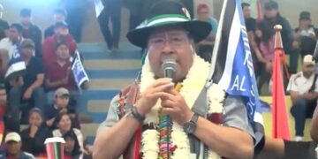 El presidente Luis Arce participa de un acto en San Benito, Cochabamba.