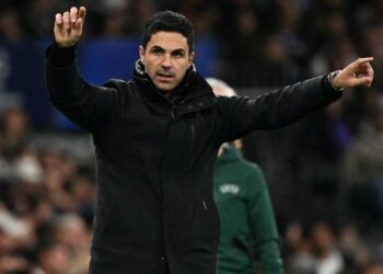 El entrenador español Mikel Arteta en el partido en el Santiago Bernabeu.