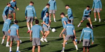 Una escena del entrenamiento de Atlético de Madrid