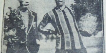 Mario Alborta, de Bolívar, con Humberto Recanatini, de Almagro, en 1931.