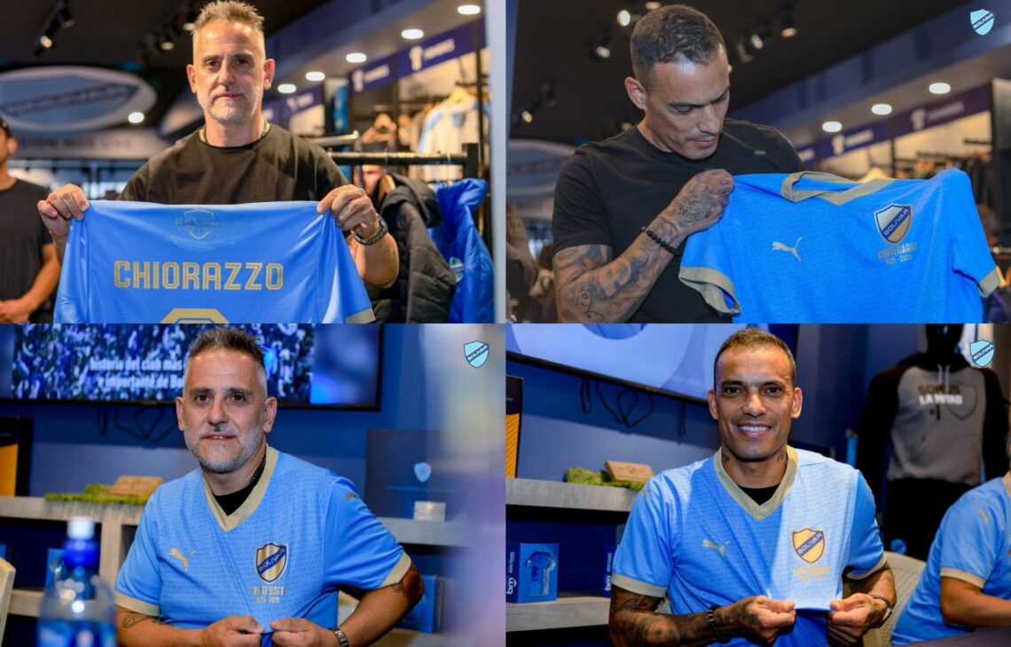 Los goleadores Horacio Chiorrazzo y William Ferreira en la previa del partido de este domingo.