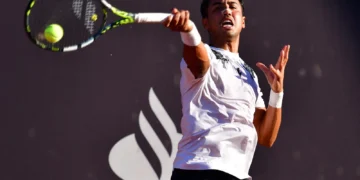 El tenista beniano Hugo Dellien en plena competencia internacional (Hugo Dellien).