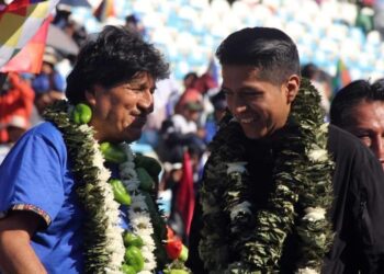 Evo Morales y Andrónico Rodríguez en una concentración política pasada. Foto Archivo