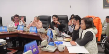 Miembros de la Comisión de Constitución votan para la aprobación del proyecto de ley.