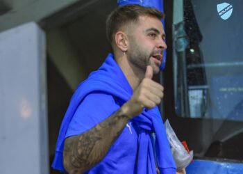 El guardameta argentino Federico Lanzillotta previo a un partido.
