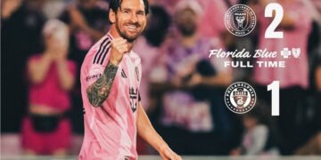 Lionel Messi celebra su gol en el Inter de Miami.