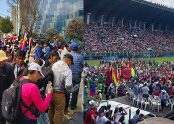 Militantes arcistas y seguidos de Evo Morales.