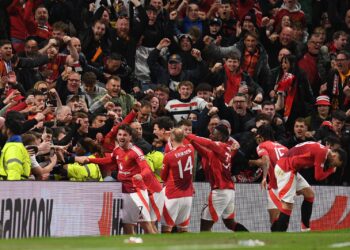 El festejo de los jugadores del United