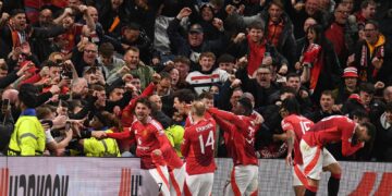 El festejo de los jugadores del United