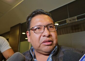 El diputado del MAS arcista, Juan José Jáuregui, brinda una declaración a la prensa.
