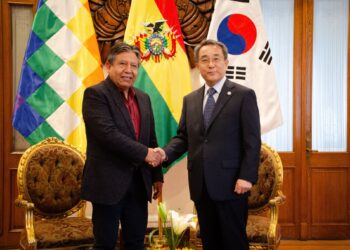El vicepresidente David Choquehuanca junto al representante de Corea.