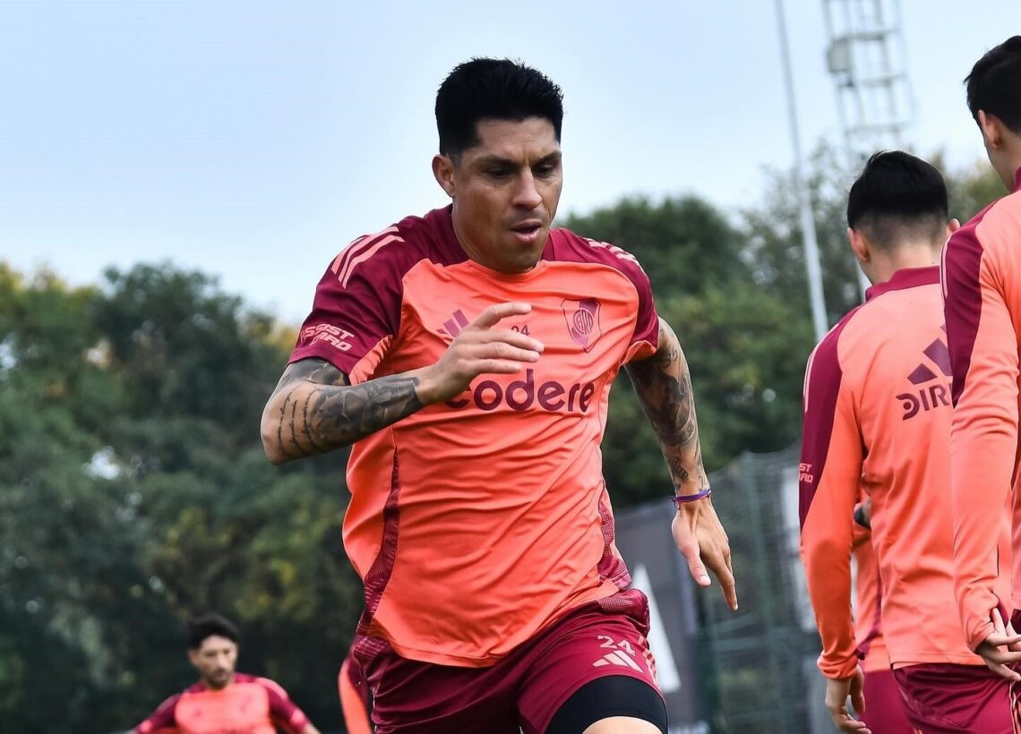 Enzo Pérez durante el entrenamiento de River