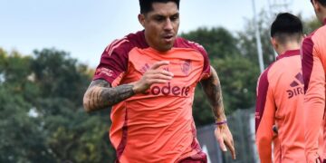 Enzo Pérez durante el entrenamiento de River