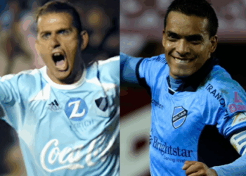 Chiorazzo y Ferreira gritando goles en las competencias internacionales de 2004 y 2014, respectivamente