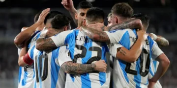 El plantel de la selección argentina luego de un partido