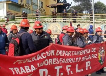 El punto de concentracioón de los trabajadores antes de iniciar la marcha a La Paz.