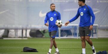 Rapinha y Araújo en una práctica del Barcelona