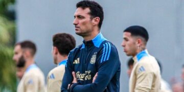 Lionel Scaloni durante un entrenamiento de Argentina