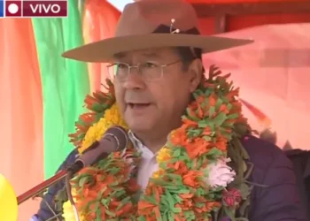 El presidente Luis Arce en un acto en Chuquisaca. Foto: Captura Btv.