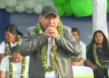El dirigente campesino Ponciano Santos participa de la proclamación de Evo Morales en Chimoré.