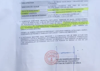 La alerta emitida por la Armada Chilena. Foto: Bolivia Tv.