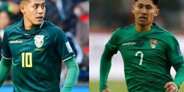 Ramiro Vaca y Miguel Terceros con la casaca boliviana (APG)