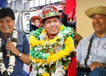 Candidatos. Evo Morales, Andrónico Rodríguez y Luis Arce.
