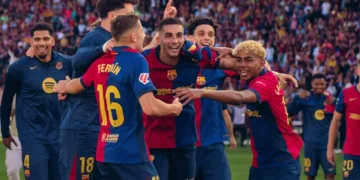 Festejo del Barcelona en El Clásico