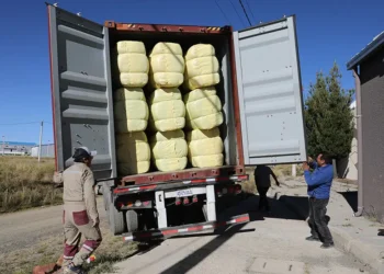La primera exportación de fibra de llama. Foto: Ministerio de Desarrollo Productivo.