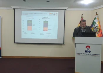 El director del INE, Humberto Arandia, explica la inflación de abril. Foto: INE.